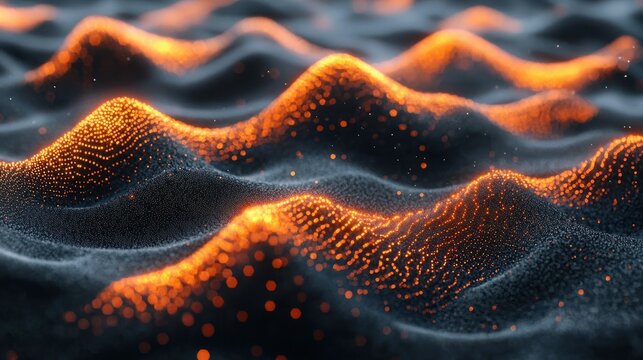 Abstract visualization of glowing wave patterns in dark computational space representing AI and language models