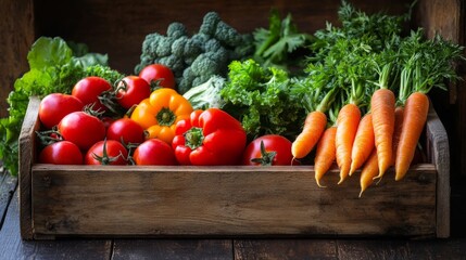 Colorful farm vegetables on rustic wooden table in soft light  abundance health sustainability