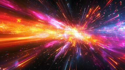 Obraz premium Abstract Cosmic Explosion of Colorful Light with Energy and Motion in a Dark Space Background