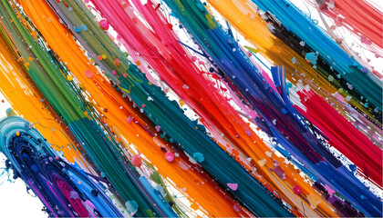 Dynamic paintbrush strokes in vibrant acrylic colors, transparent background.
