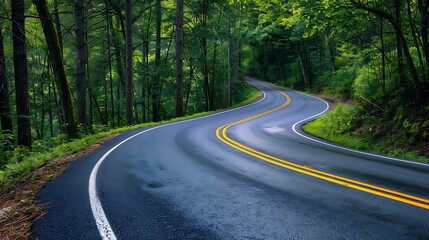 Asphalt road in the green forest