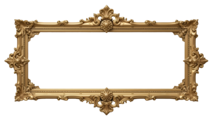 Vintage-style ornate gold frames, empty, isolated on transparency.
