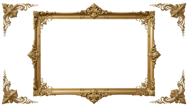 Vintage-style ornate gold frames, empty, isolated on transparency.
