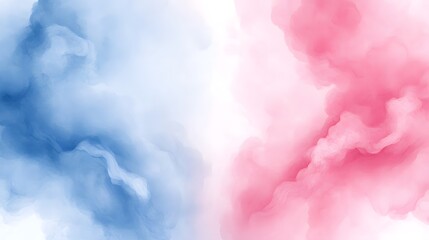 Artistic abstract illustration featuring pink and blue watercolor clouds