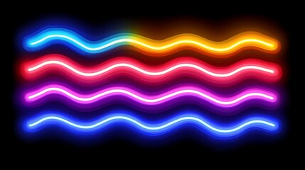Fototapeta premium Colorful wavy neon lines illuminated against a dark background
