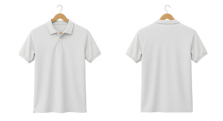 Blank White Polo Shirt Mockup Front and Back Views on Hanger