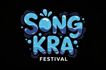 Obraz premium Vibrant Songkran Festival logo with water splash elements on a black background.