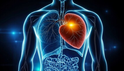 Comprehensive human anatomy diagram emphasizing the liver in relation to hepatitis B.