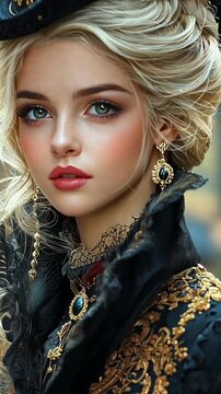 Portrait of Blonde Woman in Elegant Historical