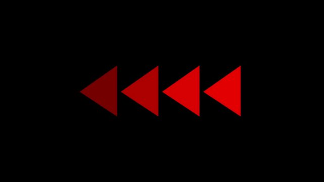 Back fast forward red symbols icon symbol animation on black background. Left fast forward sign moving forward