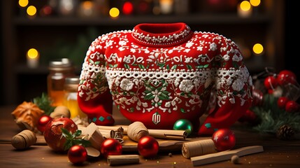Naklejka premium A Festive Christmas Sweater Cake: A Delicious Holiday Treat