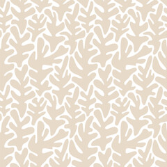 Seaweed silhouette seamless pattern. Hand drawn doodle illustration. Underwater sea life summer holiday. Beige sandy seaweed, algae design element set
