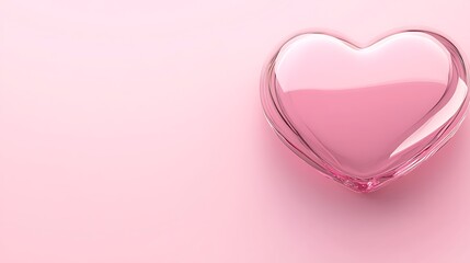 A transparent glass heart shape resting on pink background