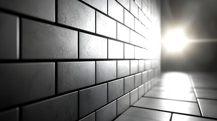 Dark gray tiled wall, bright light