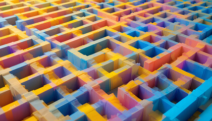 Obraz premium Abstract folded paper effect. Bright colorful yellow background. Maze made of paper. 3d rendering 