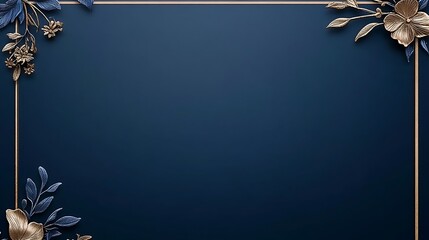 An elegant blue floral background with golden framing and accents