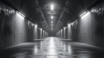 Dark Reflective Tunnel Mysterious Underground Industrial Setting