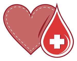 Obraz premium World Blood Donor Day Heart and Blood Drop with Cross