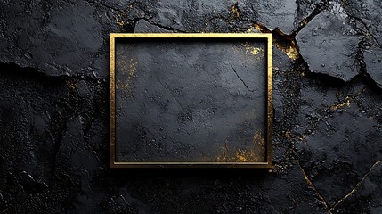 Dark Stone Texture with Gold Frame Background