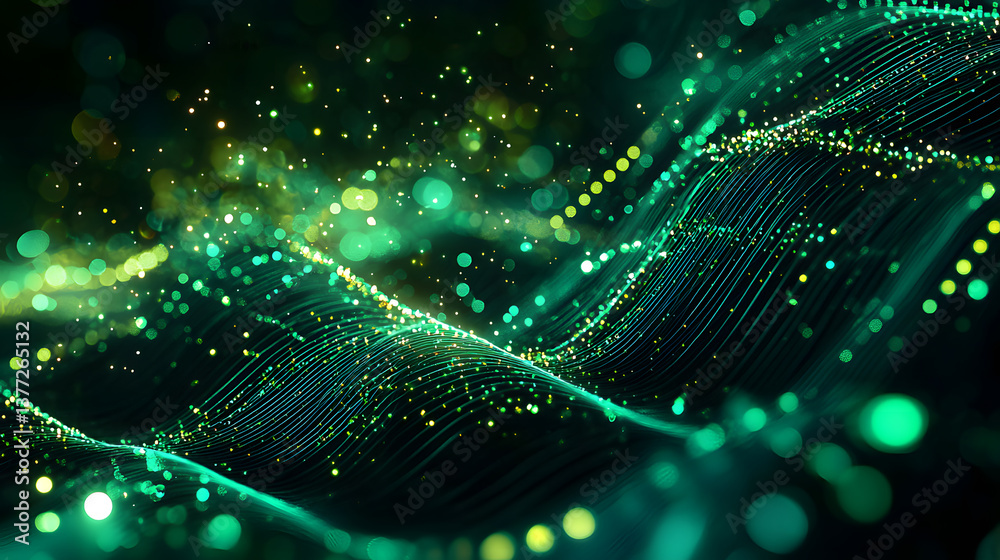 Poster digital particles and abstract data flow glowing green background wallpaper ethereal environment dyn