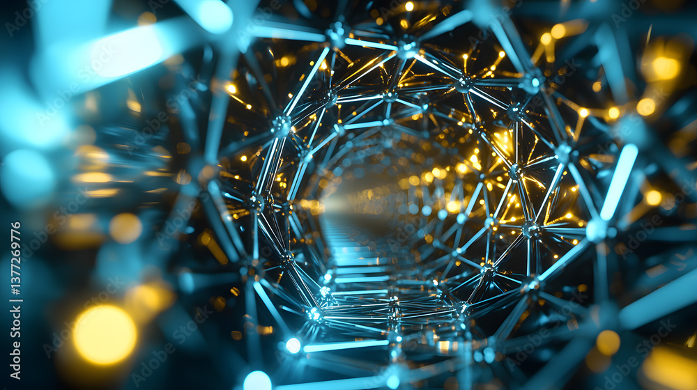 Poster dynamic neural network background wallpaper exploring smart flows in a futuristic tunnel environment