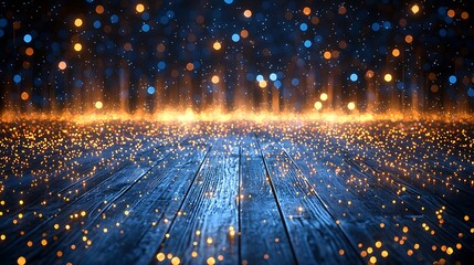 Dark Wooden Background with Magical Lights