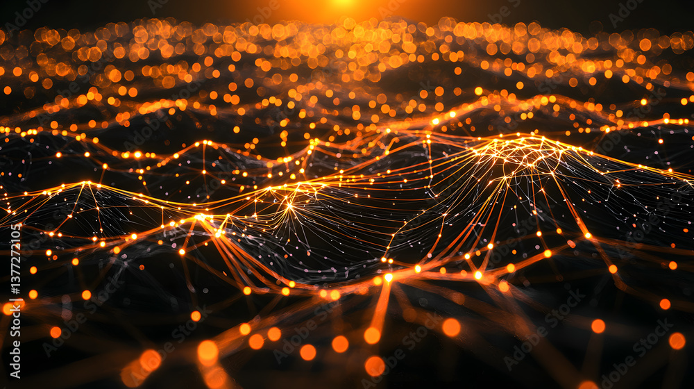 Poster dynamic neural network patterns abstract background digital wallpaper sunset horizon aerial view ai 