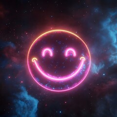 Obraz premium Neon Smiley Face in Cosmic Nebula