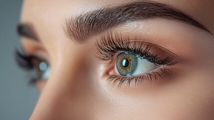 Fototapeta premium Elegant Close-Up of Woman's Eyes and Lashes in Soft Lighting