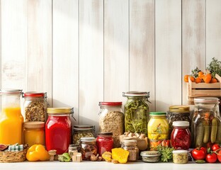 Variety of preserved foods in glass jars (1)
