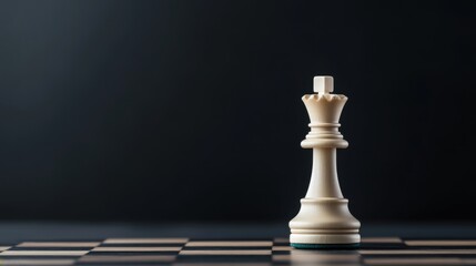 Elegant White Chess King Piece on a Checkered Board with Dark Background for Strategy and Competition Themes