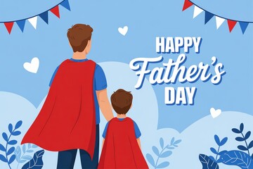 Obraz premium Father and son in capes celebrate Father's Day with love and joy in a festive setting.