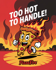 Fiery Pizza Slice Cartoon Character Running with Flames - Hot Food Mascot Design