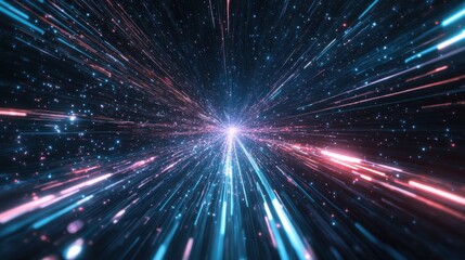 Fototapeta premium Abstract representation of hyperspace travel with light streaks and stars