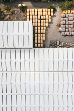 Aerial View of Cable Factory with Cable Reels and Buildings