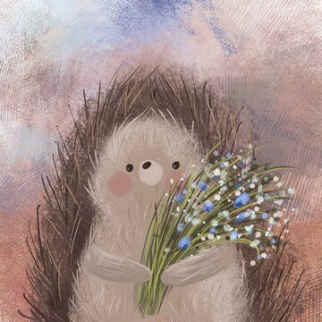 Cute hedgehog with flowers