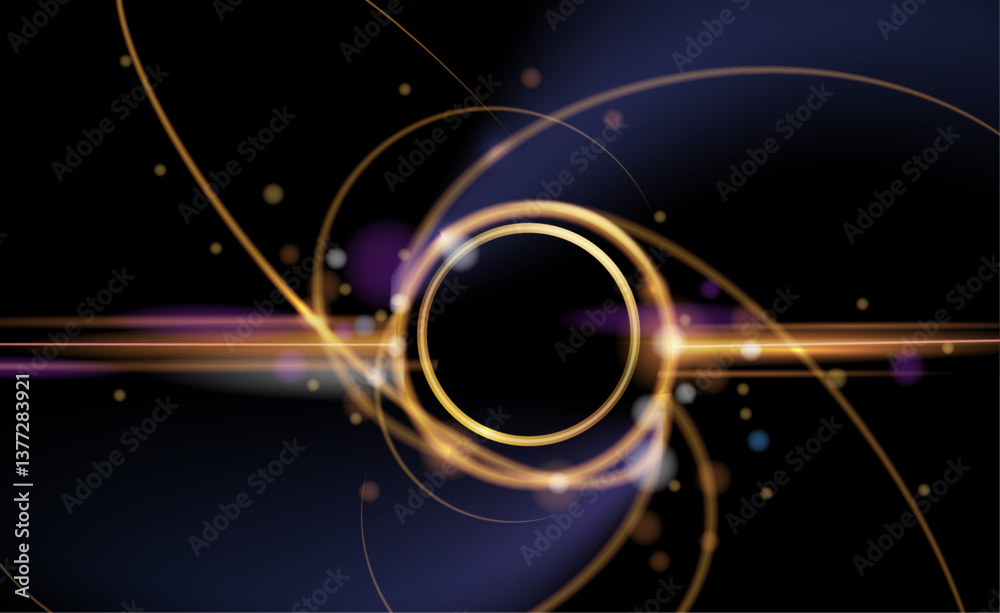 Poster illustration vector abstract chaos, gold wave line pattern, flow line and particle dot on dark color