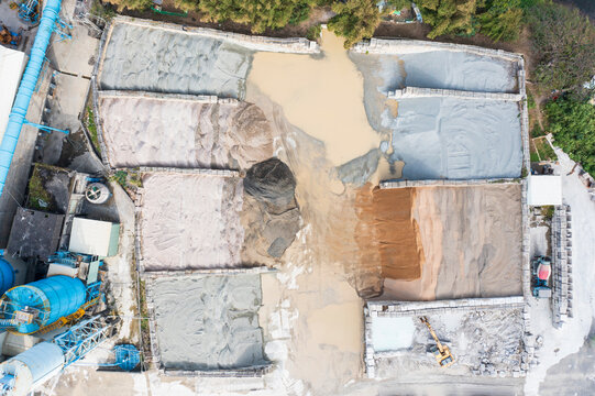 Aerial View of Concrete Plant Material Storage and Mixing