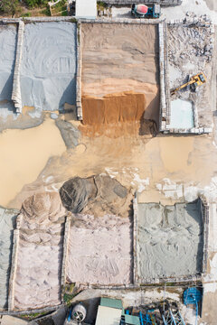 Aerial View Cement Plant Storage Bays and Heavy Equipment