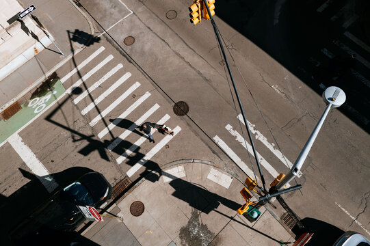 Aerial View of Pedestrian Crossing City Street