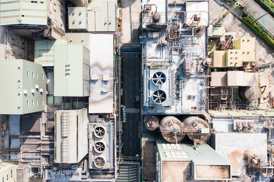 Aerial View Industrial Plant Cooling System and HVAC Infrastruct