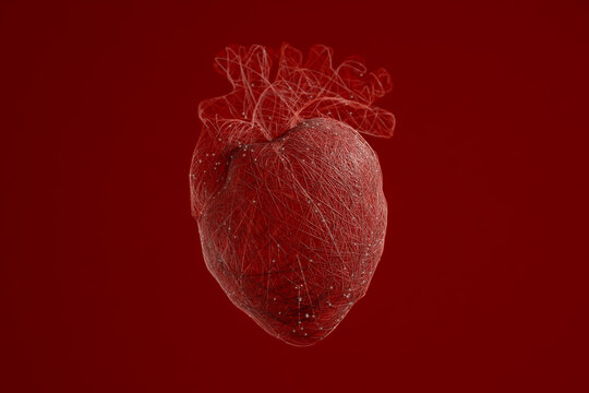 Heart graphic with lines and particles for health