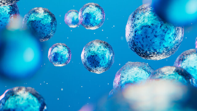 Floating cells in a vibrant blue micro environment under study