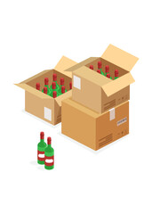 Obraz premium Bottles of wine in an open cardboard box stock illustration