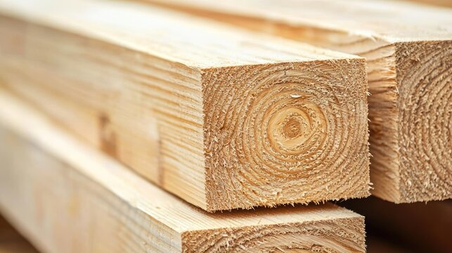 Close-up of freshly cut lumber with visible wood grain