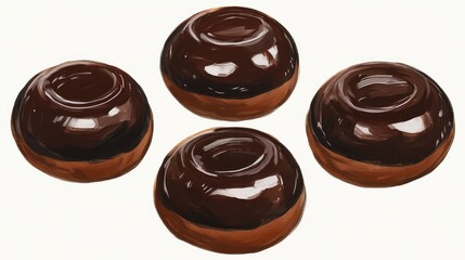 A set of small, round chocolate bread rolls with a glossy, golden crust.