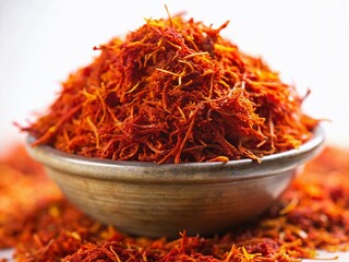 Fototapeta premium Macro Close-up of Saffron Powder: Rich Texture & Vibrant Color