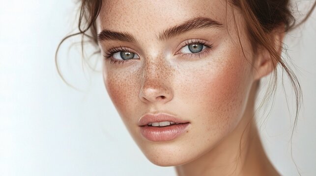 Model with Radiant Skin and Minimal Makeup in Soft Lighting
