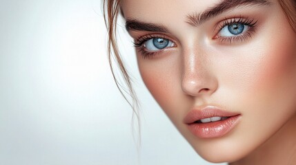 Fototapeta premium Close-Up of a Woman's Flawless Face Showcasing Skincare Beauty