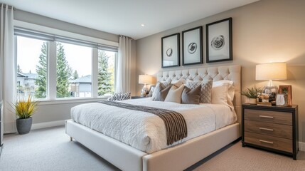 Bright modern bedroom with clean lines and functional decor